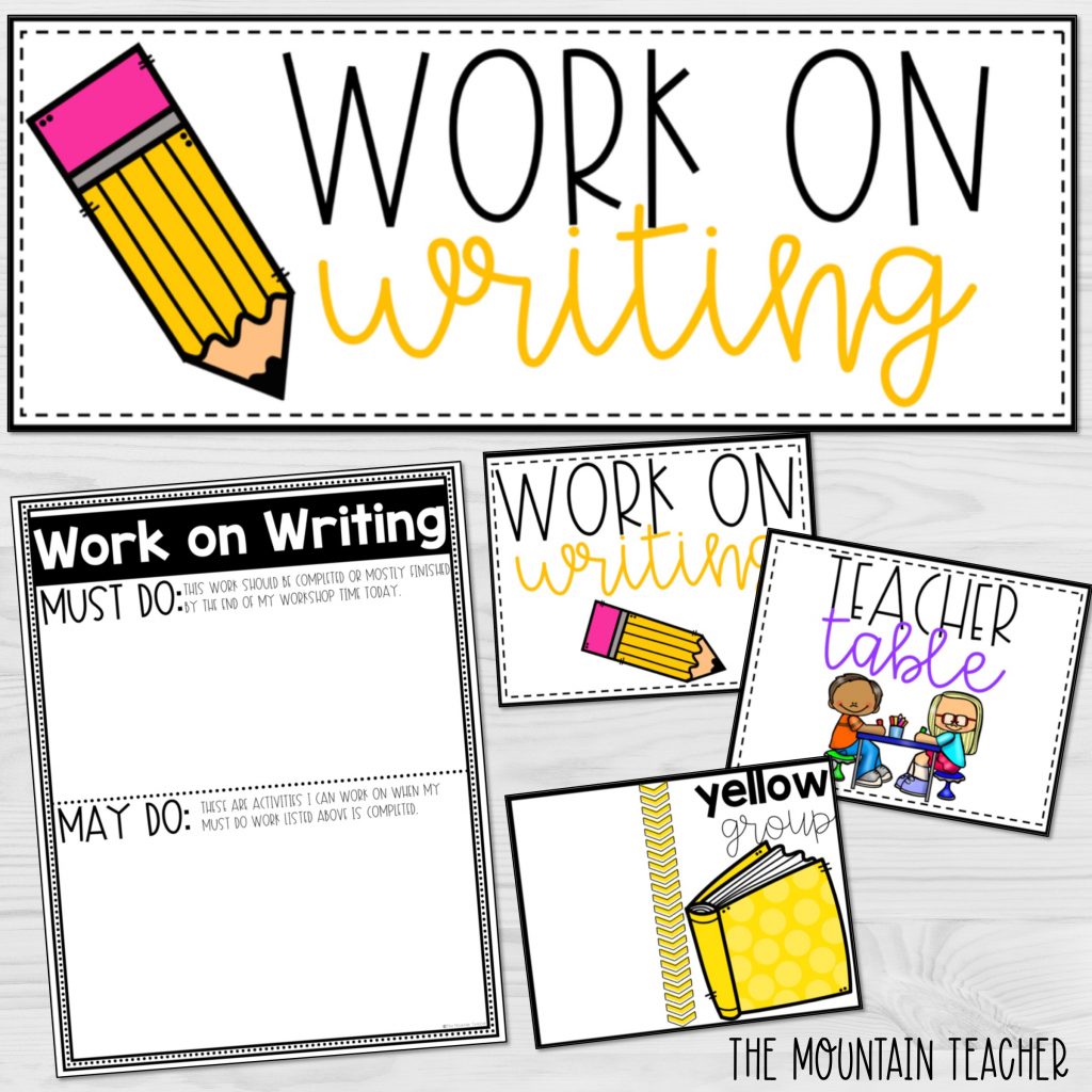 Work on writing center anchor charts, small group signs and must do may do editable template