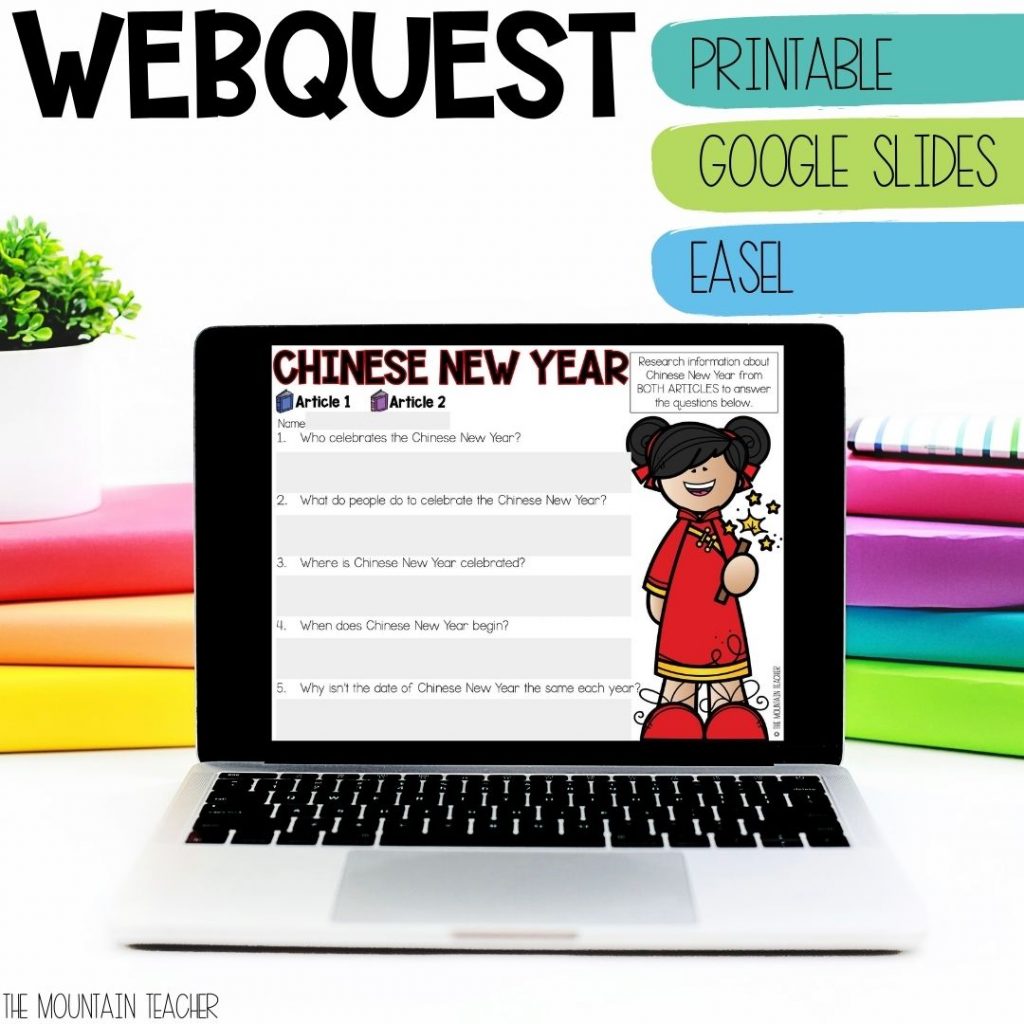 Ideas for Teaching Chinese New Year Activities to Elementary Students | Bulletin Board, Crafts and Digital Google Slides Webquest Activities Worksheets for Lunar New Year