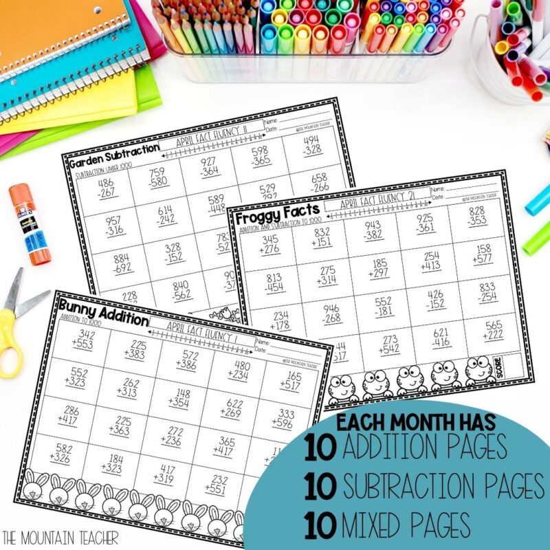 3 Digit Addition and Subtraction with Regrouping Worksheets YEAR BUNDLE ...