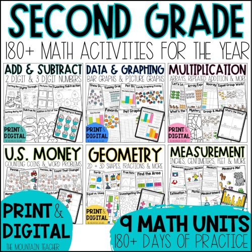 2nd Grade Math Worksheets and Activities YEAR BUNDLE Print and Digital ...