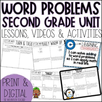 2 Digit Addition and Subtraction Word Problems Worksheets 2nd Grade Math Unit - Get students completing 2 digit addition and subtraction word problems fluently with this NO PREP 2nd grade word problem unit. Students will practice adding to, taking from, put together, take apart, two-step, unknown addend, missing information and comparison word problems through these sequential worksheets and activities. This 3 week word problem unit includes 15 days of lesson plans, anchor charts, warm ups, turn and talks, worksheets, activities, and assessments.