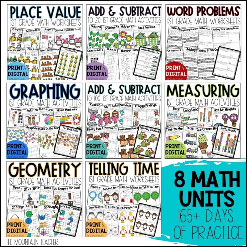 1st Grade Math Worksheets and Activities Year Long Print and Digital ...