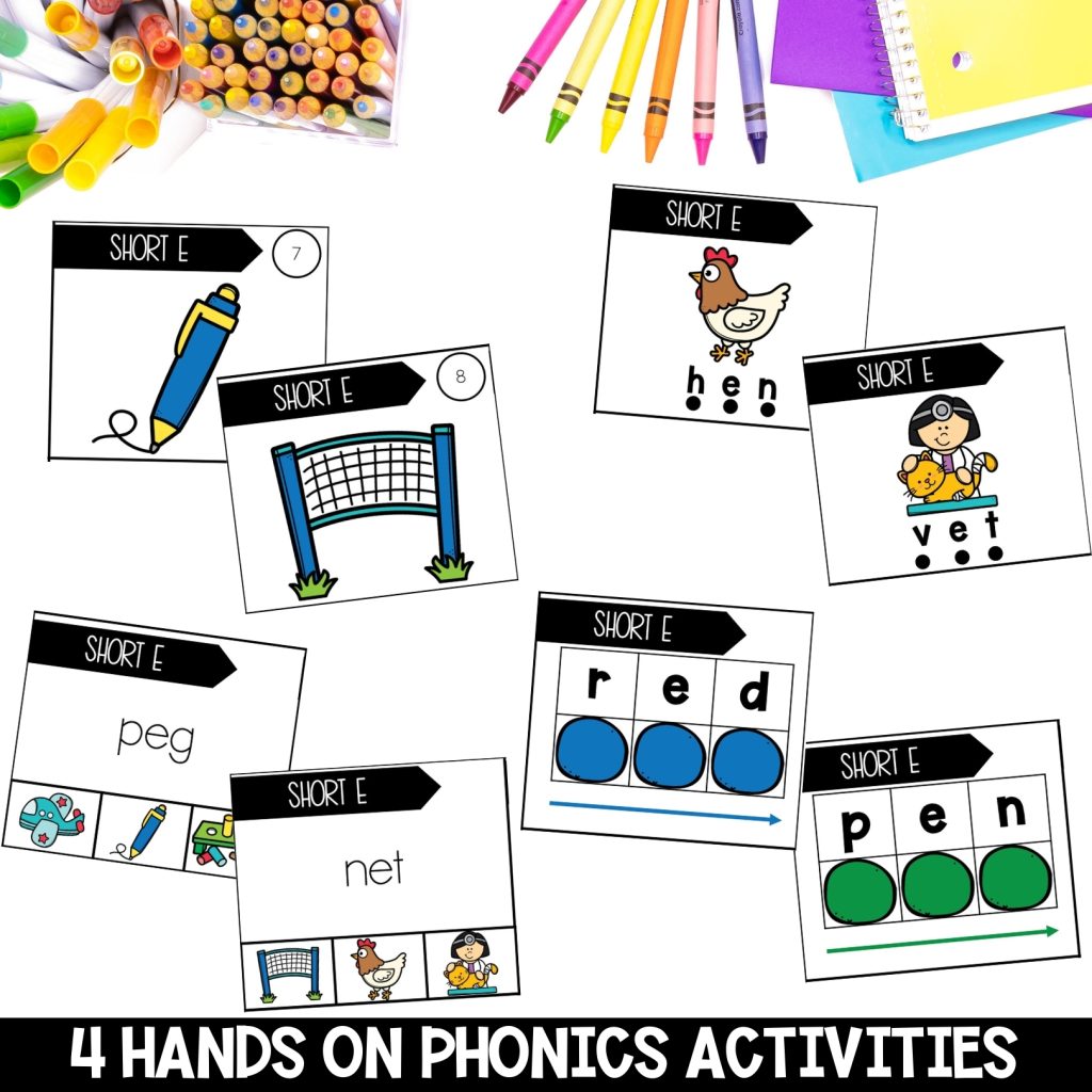 Short E CVC Activities and Worksheets for 1st Grade Phonics or Spelling ...