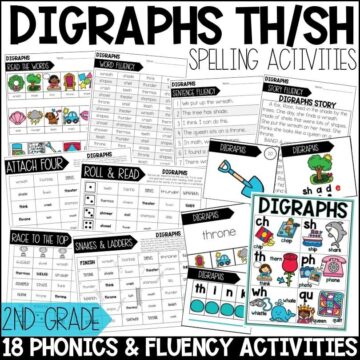 TH SH Digraphs Worksheets, Activities & Games for 2nd Grade Phonics or Spelling