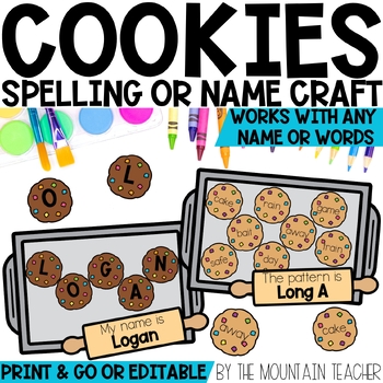 Editable Cookie Name Writing Practice Craft & Spelling Word Phonics Activity