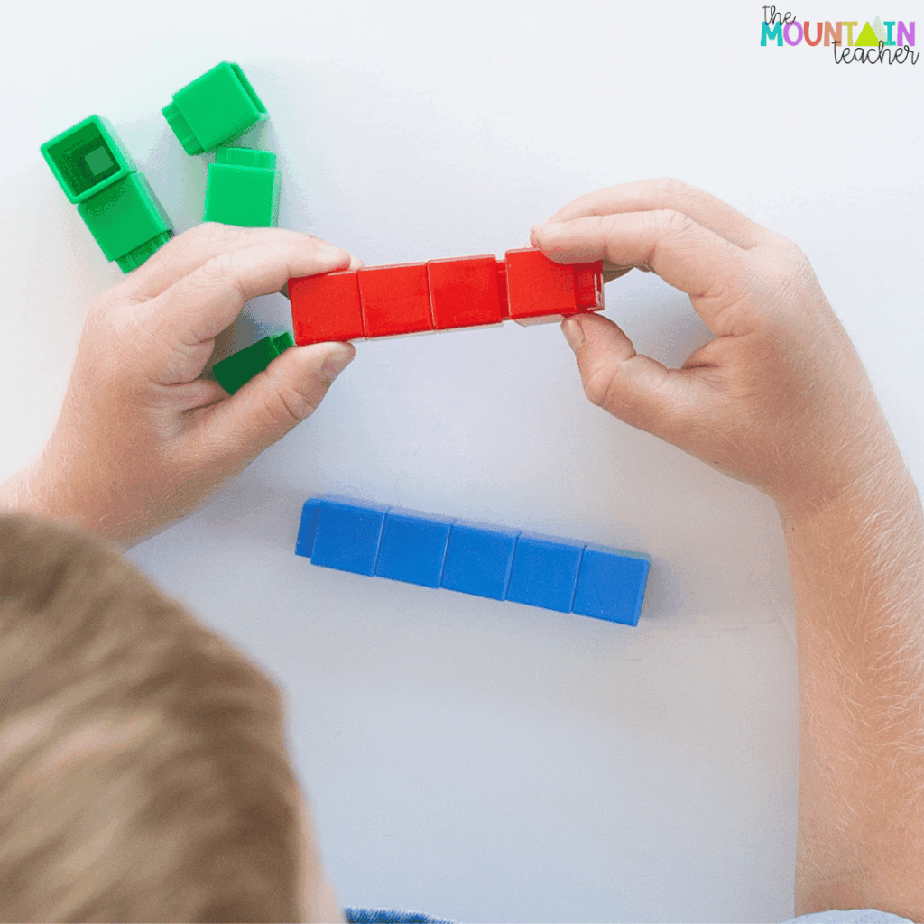Students can warm up at the beginning of place value lessons by building numbers with snap cubes.