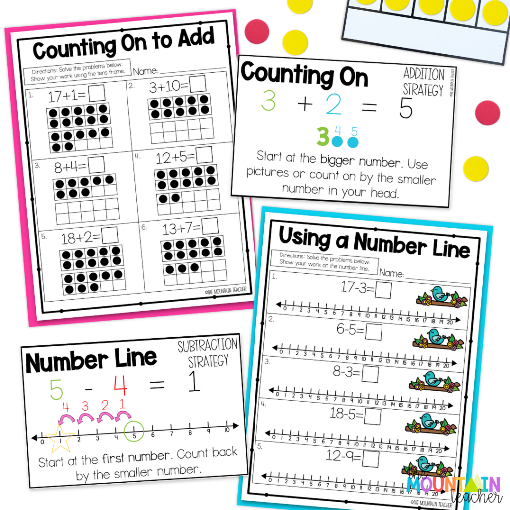 The addition and subtraction within 20 unit includes worksheets, a teaching guide and anchor charts.