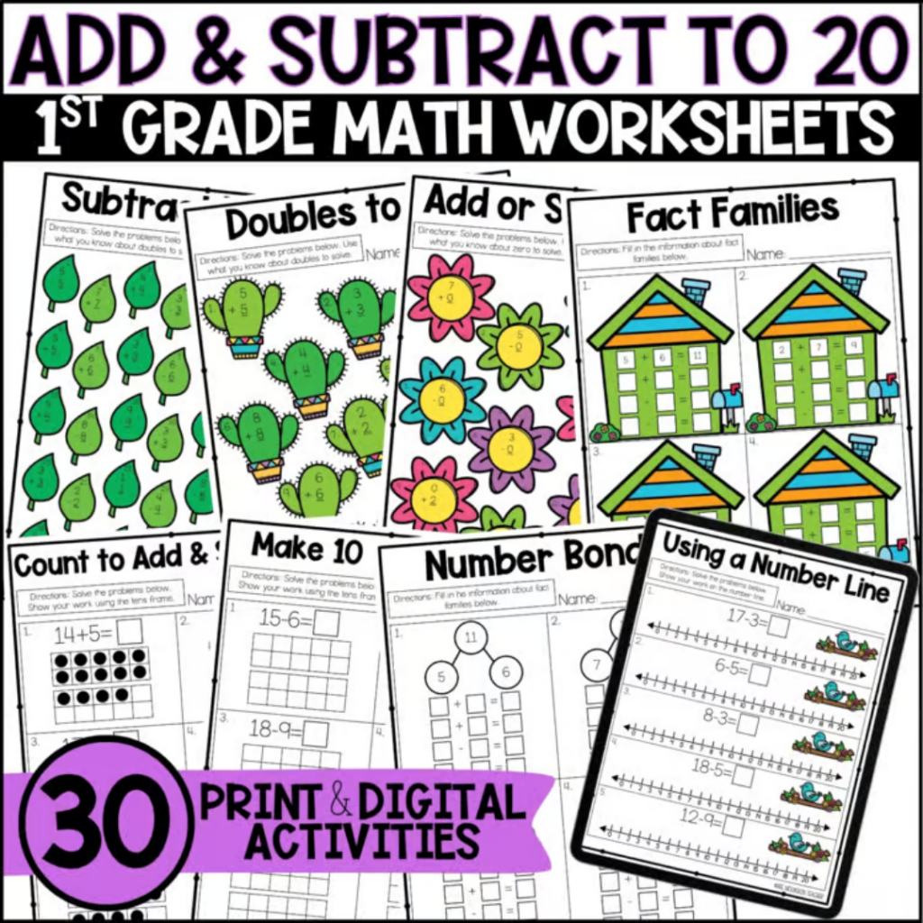Grab the Addition and Subtraction Within 20 Unit for 1st grade and get six weeks of fully planned, low-prep math lessons, done for you.