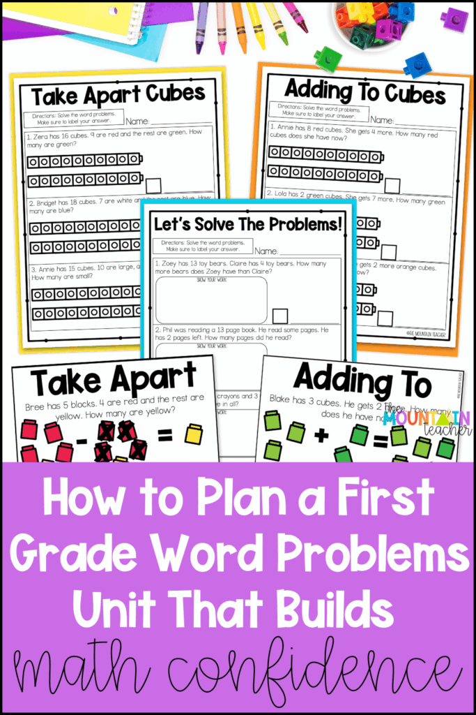 Plan a first grade word problem unit that actually builds math confidence! These tips and ideas will help students understand word problems, practice key strategies, and feel successful solving math problems independently. Perfect for first grade teachers looking for engaging, low-stress math instruction that supports real understanding—not just memorization.
