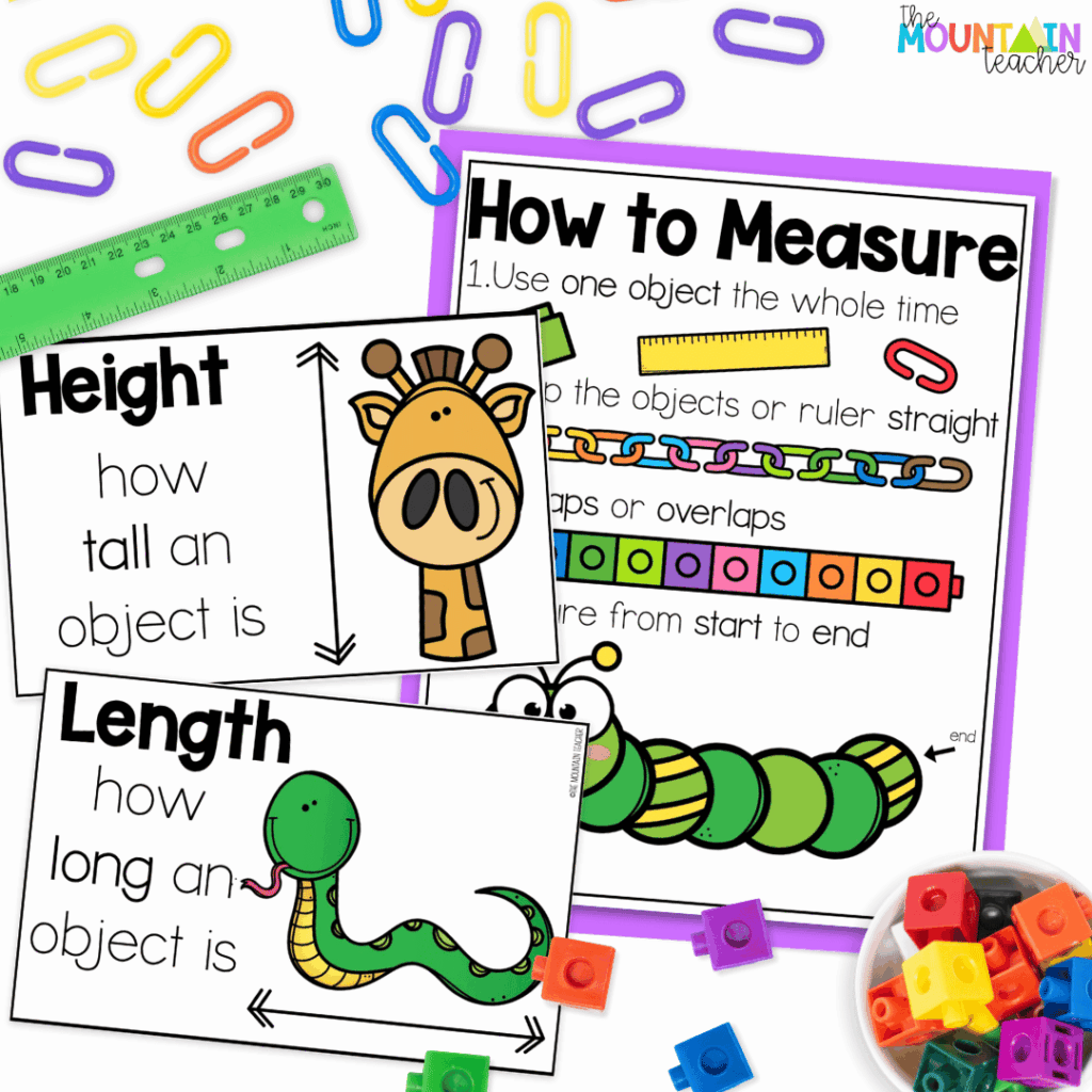 These height, length and how to measure anchor charts are perfect for kicking off a first grade measurement unit.