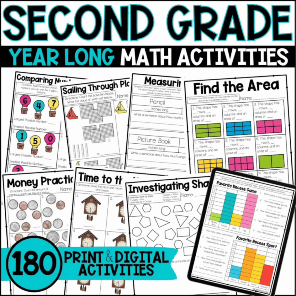 Grab the Second Grade Math bundle for an entire year of print and digital math activities.