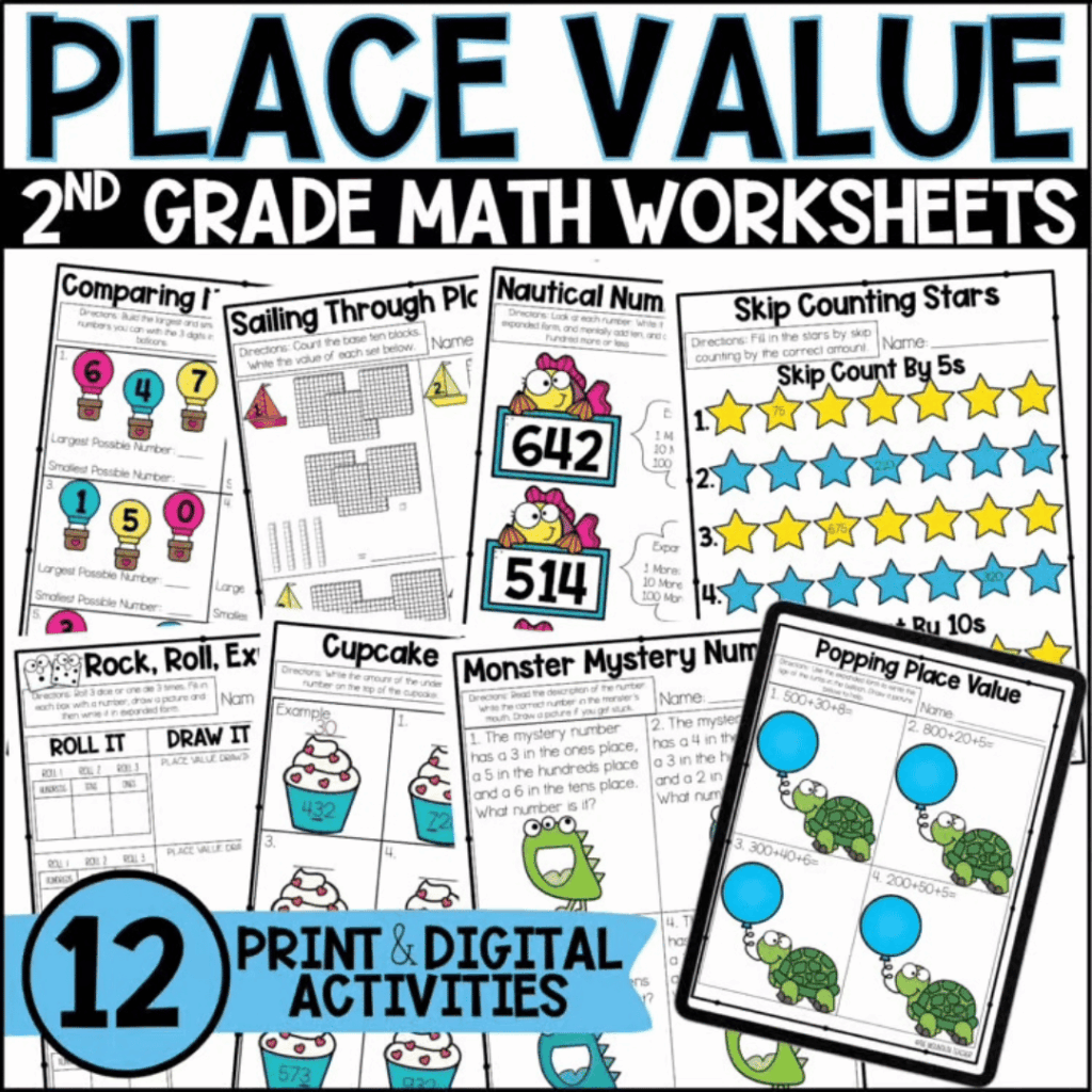 This second grade math unit includes activities for place value to 1000.