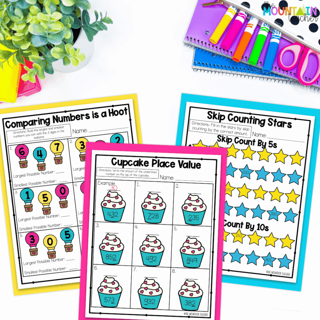 End your simple daily math routine with no-prep place value to 1000 worksheets.