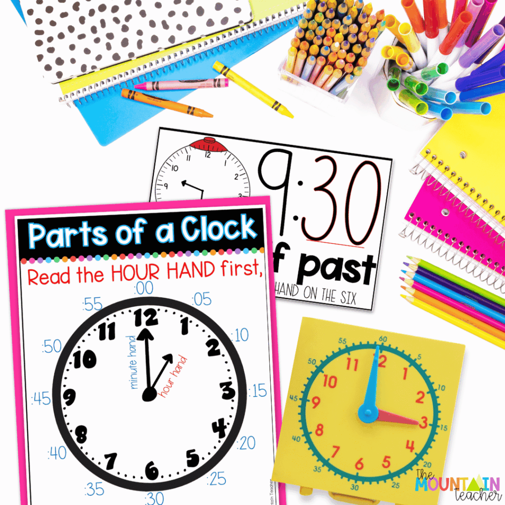 Begin your telling time lessons by using anchor charts and hands-on practice.